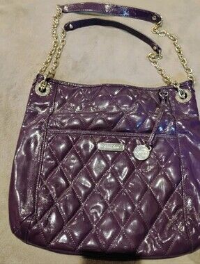 Grace Adele Purple Quilted Patent Leather Chain Shoulder Bag Tote